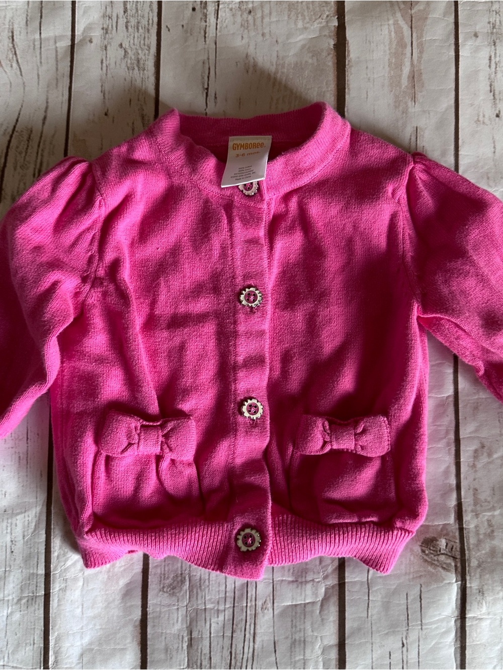 Gymboree pink cardigan with bow pockets, vguc size 3-6 months